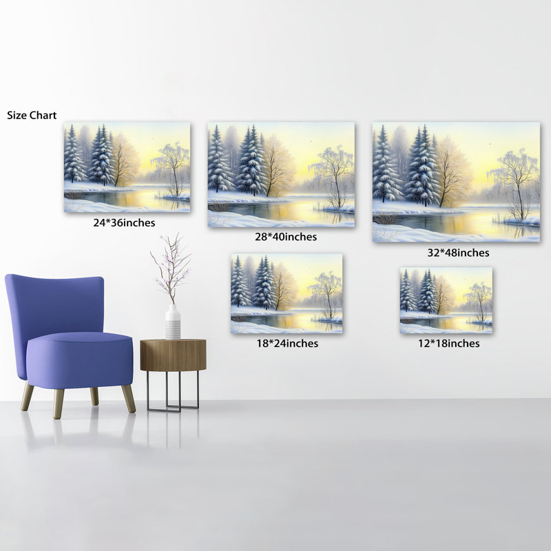 Grand paysage d'hiver, art mural sur toile pour le salon, chambre à coucher, arbres enneigés, peinture au lever du soleil, affiche de Noël de Noël