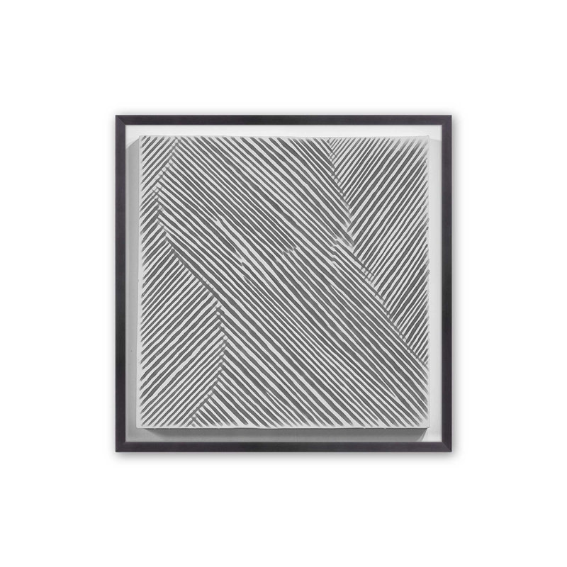 Illusion linéaire II, Cadre simple en zinc patiné, H 13,75 po x l 13,75 po