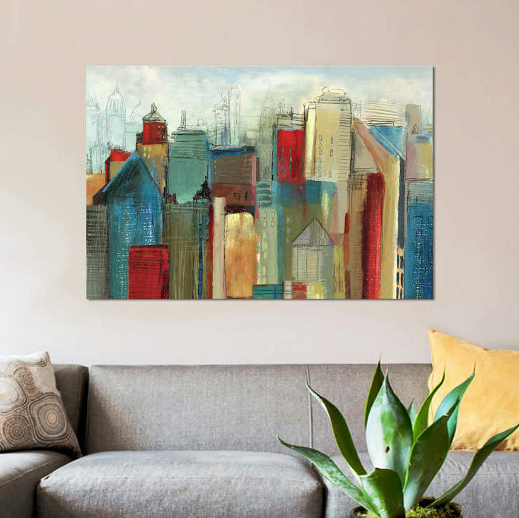 «Sunlight City», reproduction sur toile, H 18 po x l 26 po x P 1,5 po, Pas de tapis, Toile tendue