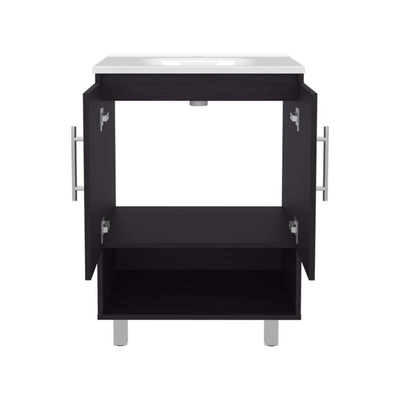 Armoire de salle de bain sur pied à 1 tablette avec portes doubles Wenge