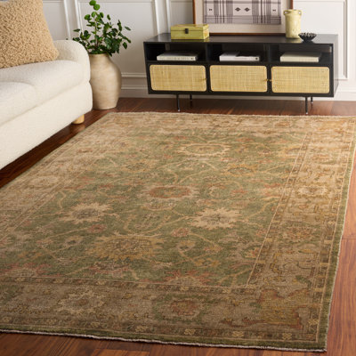 Ajayi Oriental Hand-Knotted Wool Green/Beige Area Rug