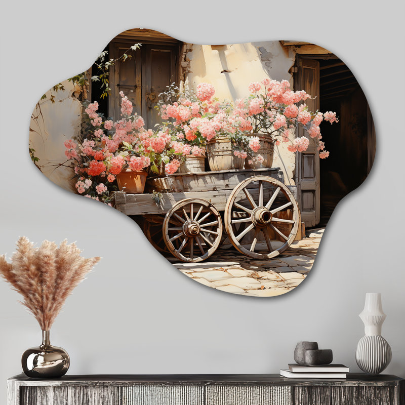 «Pink Old Cart Wheels - Old American Cart Cloud», impression sur métal asymétrique rose, H 27 po x l 35 po