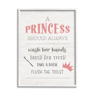 " Princess Bathroom Rules Good Hygiene Phrases Pink Crown " by Natalie Carpentieri