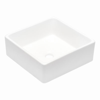 Whitson White Ceramic Square Bathroom Vessel Sink - 15X15 Inch, Smooth Polished Surface, Stain , Suitable For Indoor Outdoor Use Inch Classic European Inspired Style, Low Water Absorption, Above Counter Setup