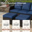 Ensemble de patio d'extérieur en osier de polyéthylène pour 5 personnes avec canapé 3 places, chaises, repose-pieds et coussins bleus-760887561