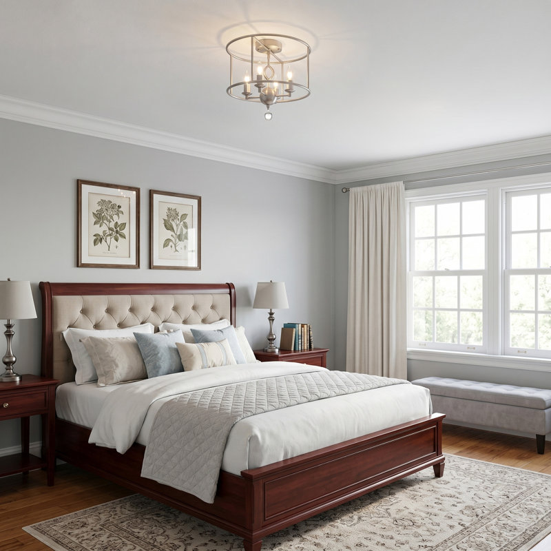 4-Light Farmhouse Semi Flush Mount, Brushed Nickel