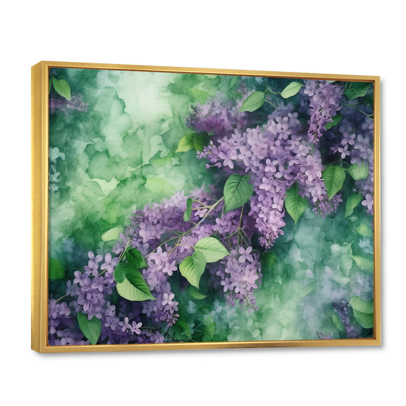 Green Lilac Blooms II, reproduction d'art sur toile, H 16 po x l 32 po x P 1 po, Cadre flottant doré