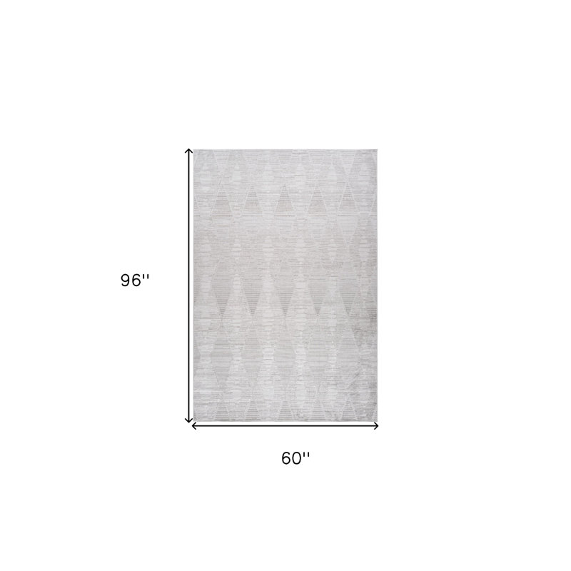 5' X 8' Gray and Ivory Geometric Distressed Area Rug