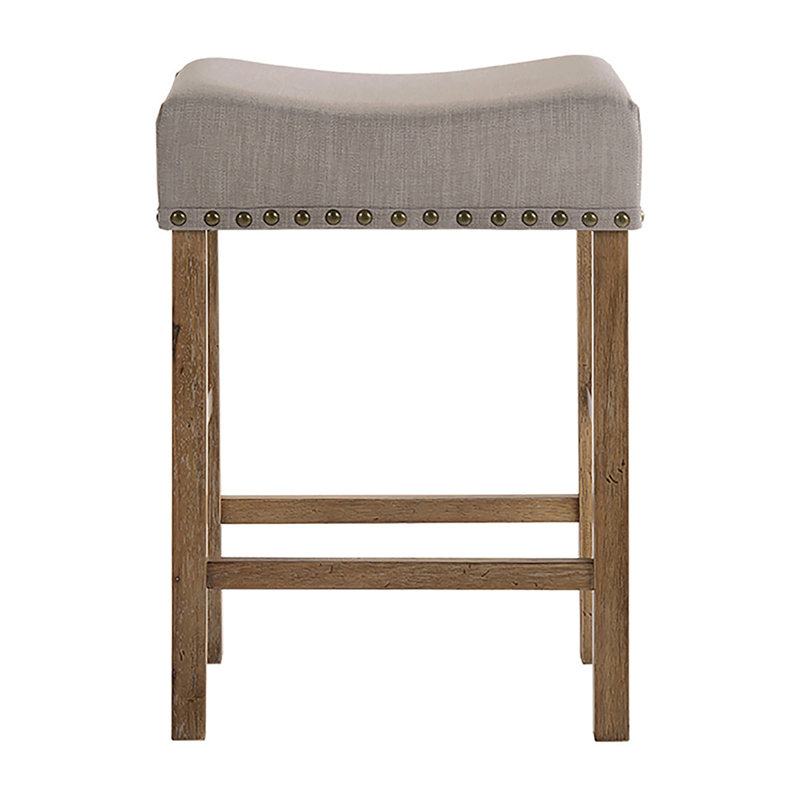 Tabouret à hauteur de comptoir Martha II en lin brun clair et chêne vieilli (ensemble de 2), Brun