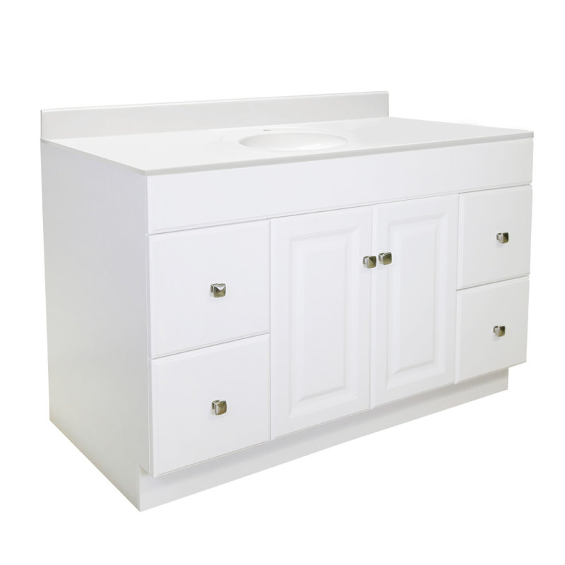 Meuble-lavabo de 49 po avec plateau Wyndham, prêt à assembler, Blanc uni, Monotrou