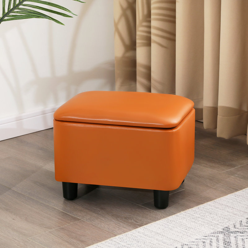 16.1"  Faux Leather Storage Ottoman, Orange