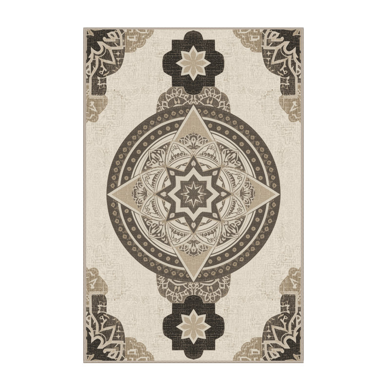 Tapis marocain beige d'inspiration mondiale lavable à la machine - reliure beige, 3 X 5
