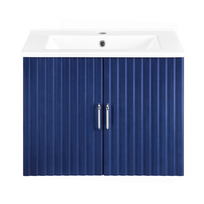 Meuble-lavabo mural flottant avec lavabo en porcelaine blanche et portes à fermeture douce