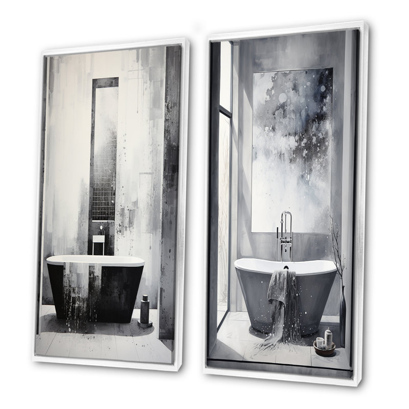 «Bathroom Minimalist Elegance I», ensemble d'art mural sur toile 2 pièces, Cadre blanc, H 40 po x l 41 po