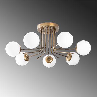 Glam Scandinavian Chandelier, Gold & White, 35 x 35 x 13.8 inches | Durable Iron Body, 7 x E27 Max 40W Sockets | Stylish Lighting for Dining Room & Living Room, Elegant Design, IP20 Rated