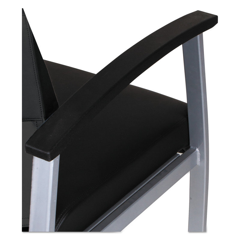 High-Back Black Metal Guest Chair with Fixed Arms