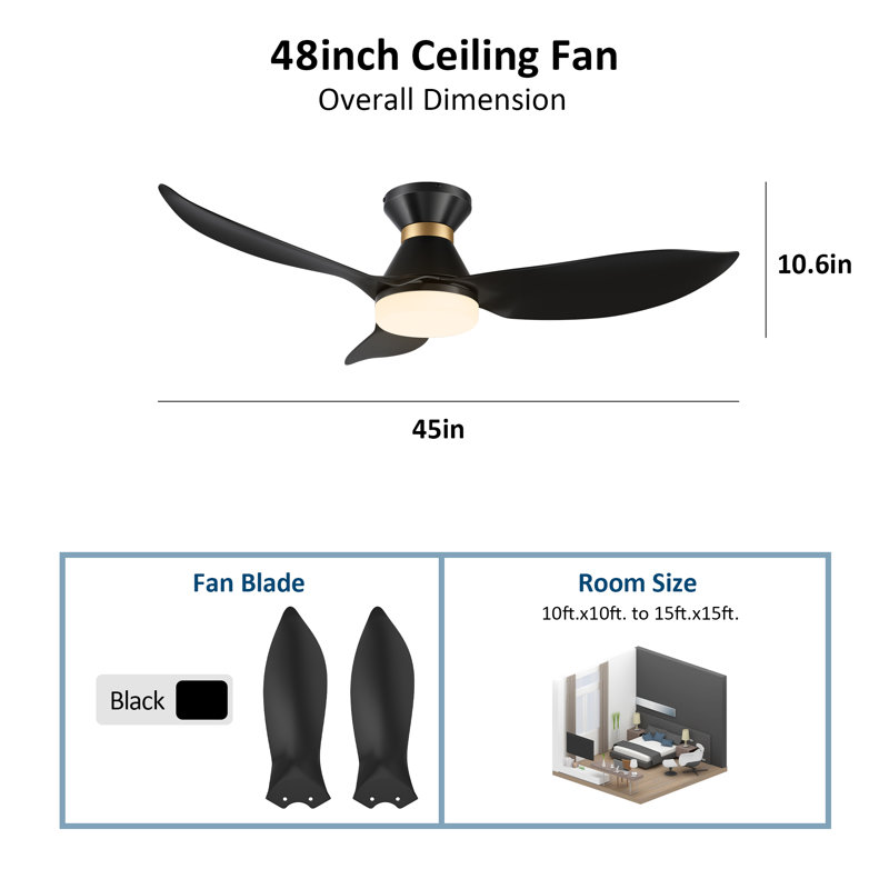 Ventilateur de plafond 45 "avec lumière Dyonne, Noir