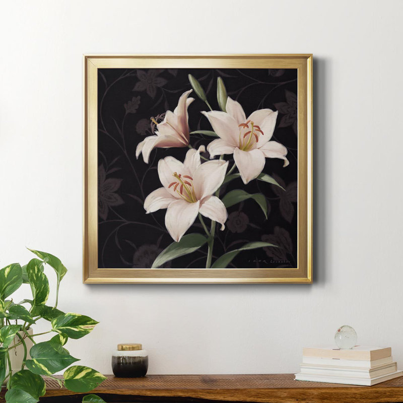 Lily Elegante - peinture sur toile encadrée, H 30,5 po x l 30,5 po x P 1,5 po, Or