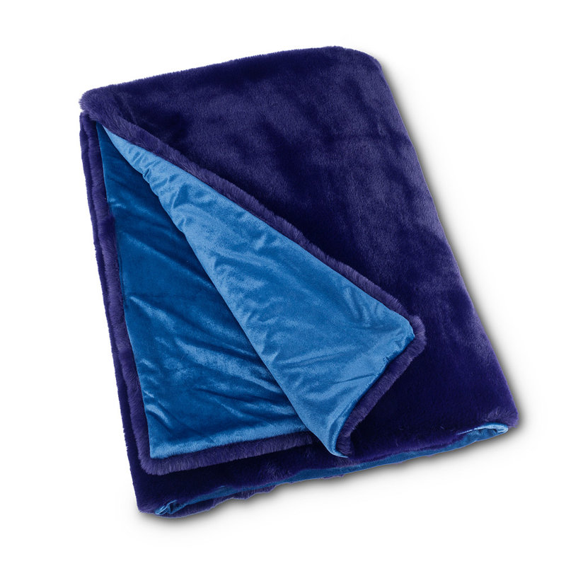 Jeté en fausse fourrure de luxe Mocksville, Bleu marine