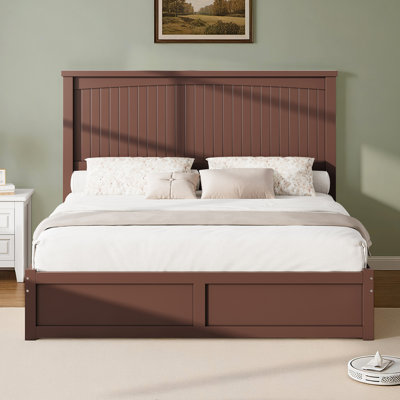 Adainville 50"H Modern Full Size Solid Wood Bed with 2 Storage Drawers, Espresso