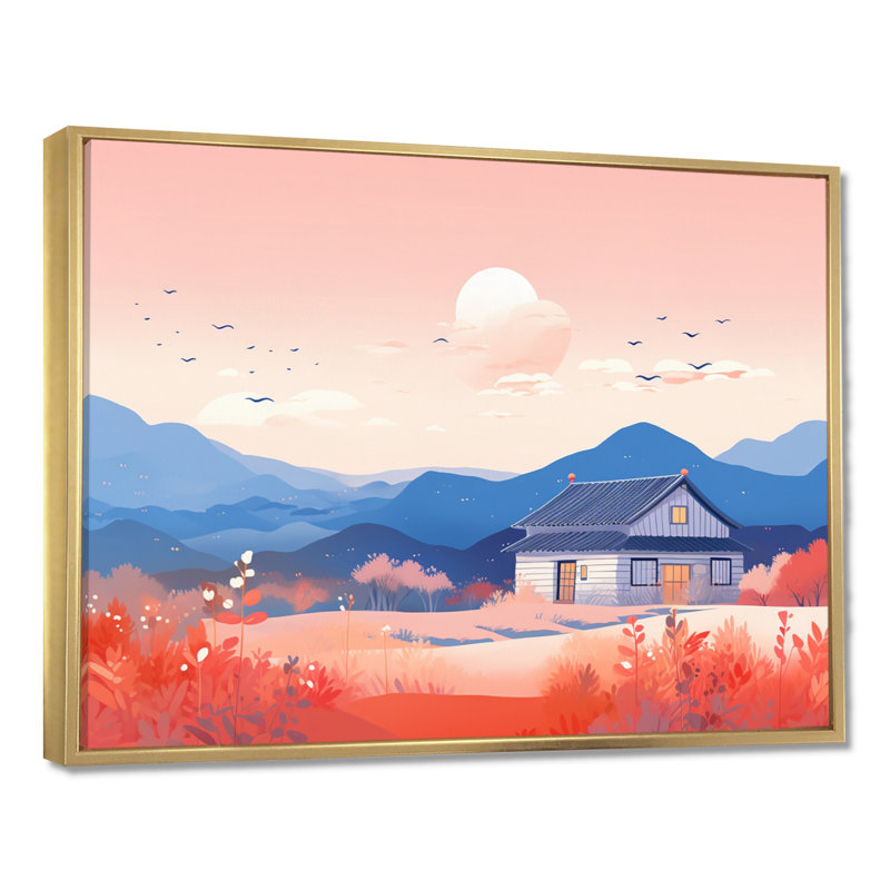Maison de campagne Blue Mountains Autumn - montagnes, art mural, Toile avec cadre flottant or, H 30 po x l 40 po x P 1,5 po