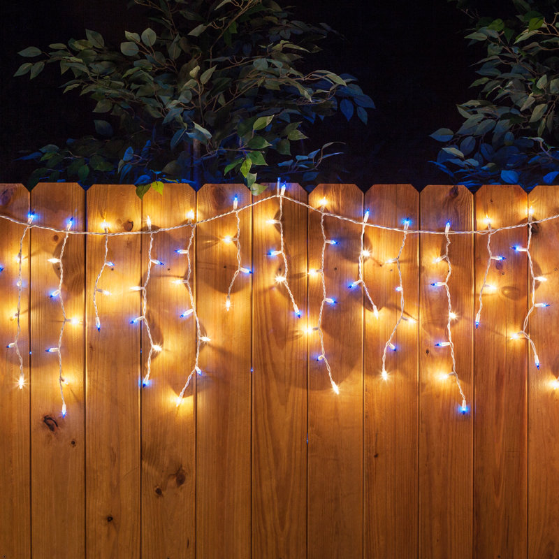 Curtain Icicle Lights, Blue and Clear, 12"L x 4"D
