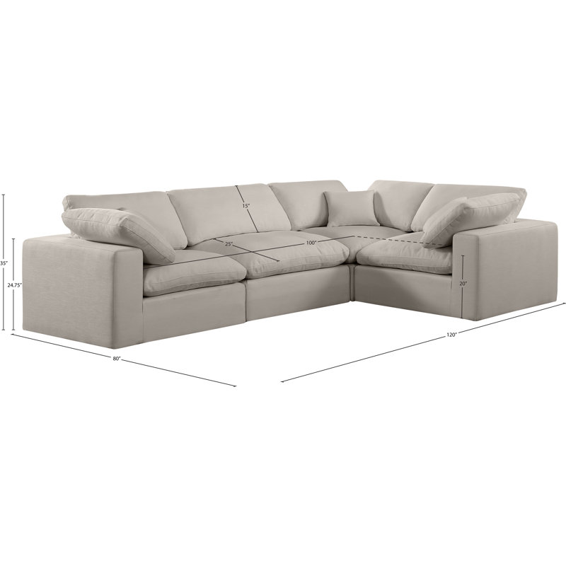 Canapé modulaire rembourré 4 pièces Hinrich, Tissu beige texturé en lin