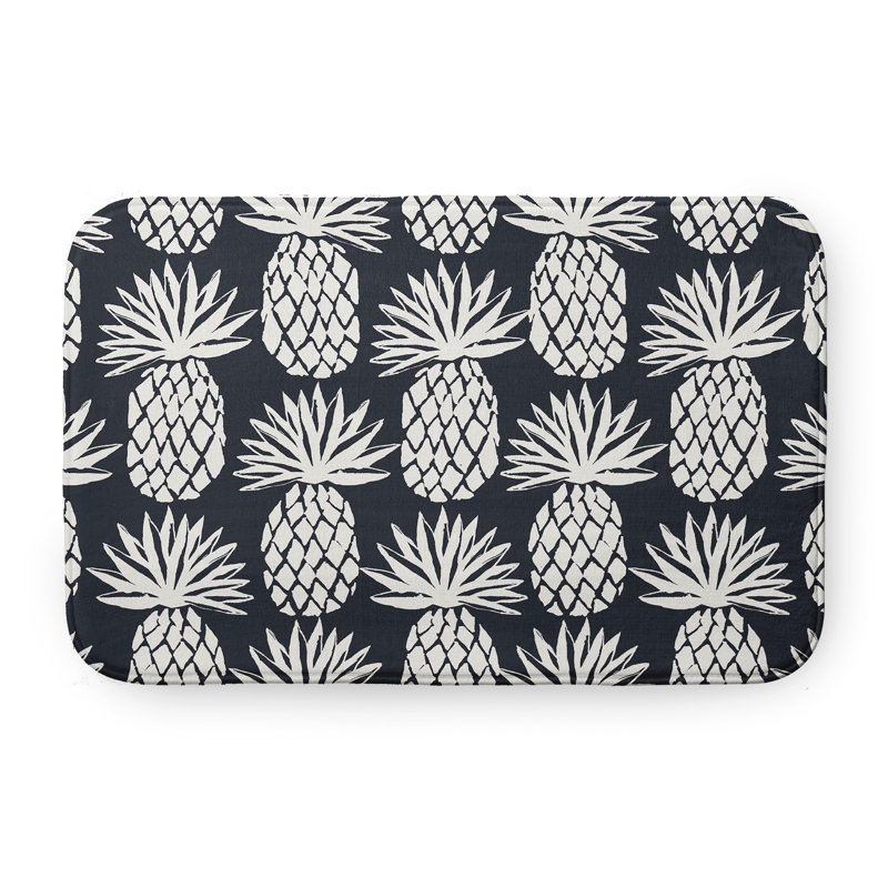 Tapis de bain à motif ananas, L 17 po x L 24 po, Noir