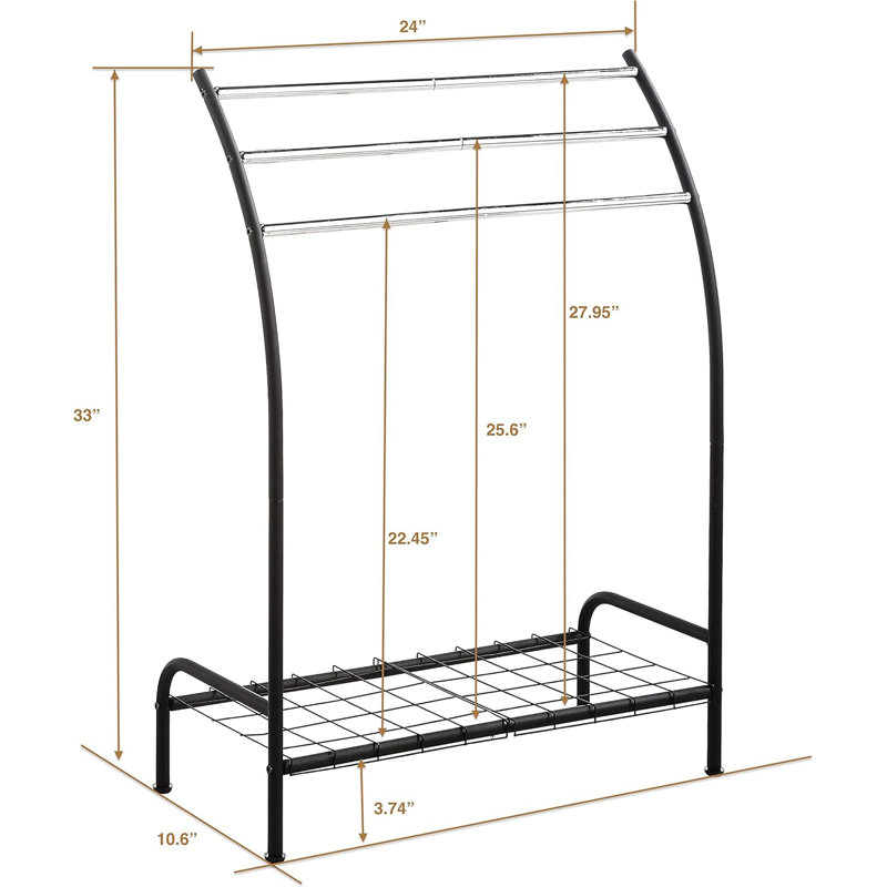 Black Freestanding 3-Bar Towel Rack with Bottom Shelf