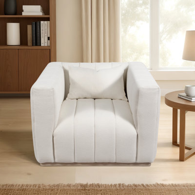 Fauteuil d'appoint en velours Elegance Elegance, capitonné, ivoire, de petite taille, salon Élégant et confortable