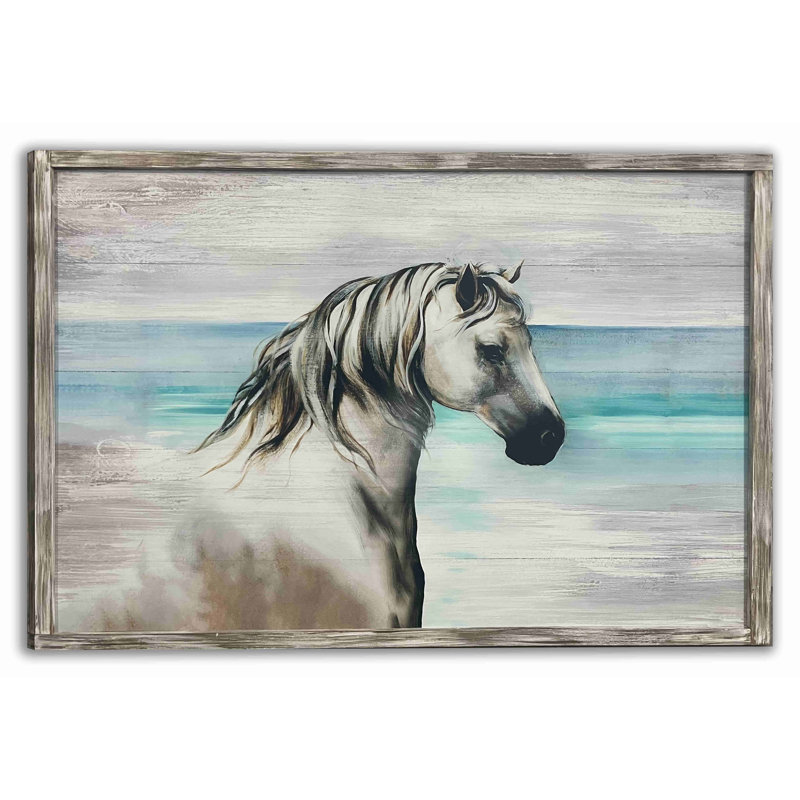 " Long-Maned White Horse ", 24" H x 36" W x 1.5" D