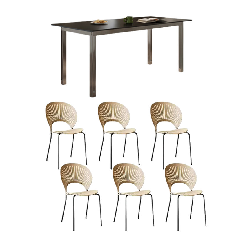 Rock Plate Dining Table Sets with Stylish Design., 29.53" H x 62.99" L x 31.5" W, 7