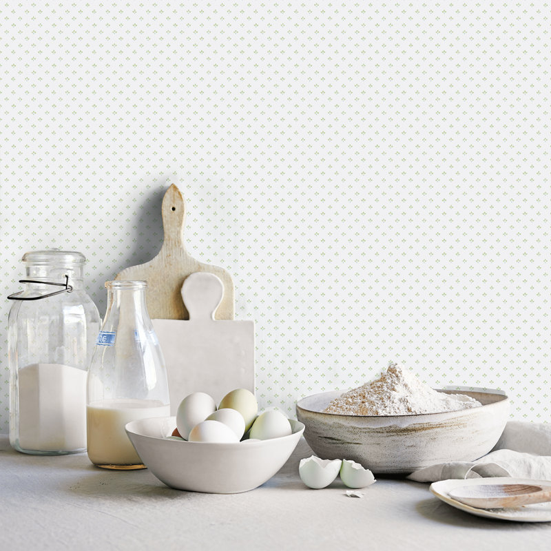 Taren Tri Leaf Motif 10m X 53cm Wallpaper Roll, Green/Blue/White