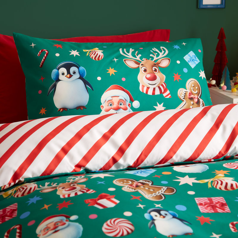 Christmas Icons So Soft Reversible Duvet Cover Set, Double Bedspread + 2 Standard Pillowcases