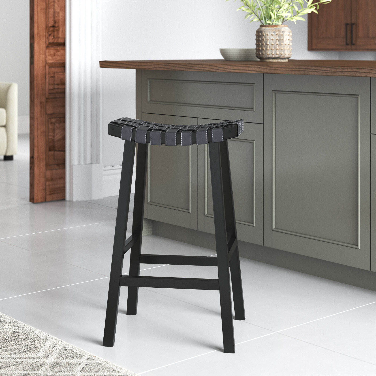 Markus Counter Stool with Solid Wood Frame, Black