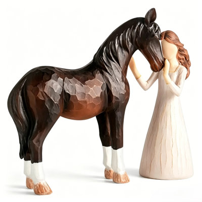 Girl Embrace Horse Resin Figurine Warm Animal Series Decorative Statue For Home Tabletop Display And Holiday Gift Giving