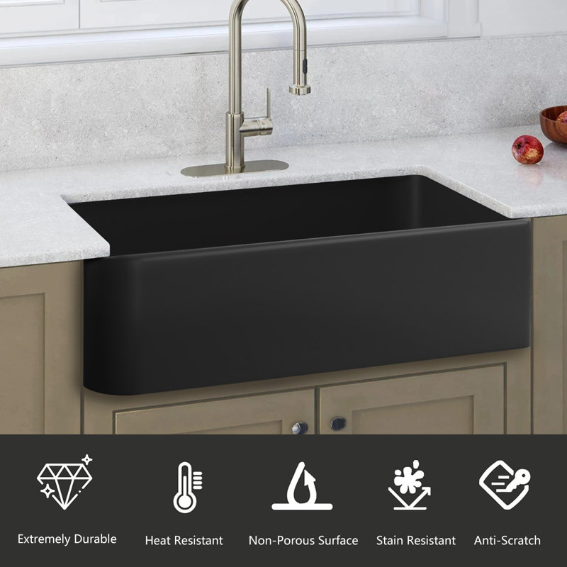 Farmhouse Single Basin Kitchen Sink, White, 10" H x 36" L x 18"