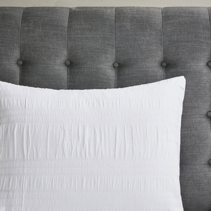 Full/Queen 4 Piece Cotton Seersucker Bedding, White, With Matching Shams And Luxury Pillow Cozy Stylish Look