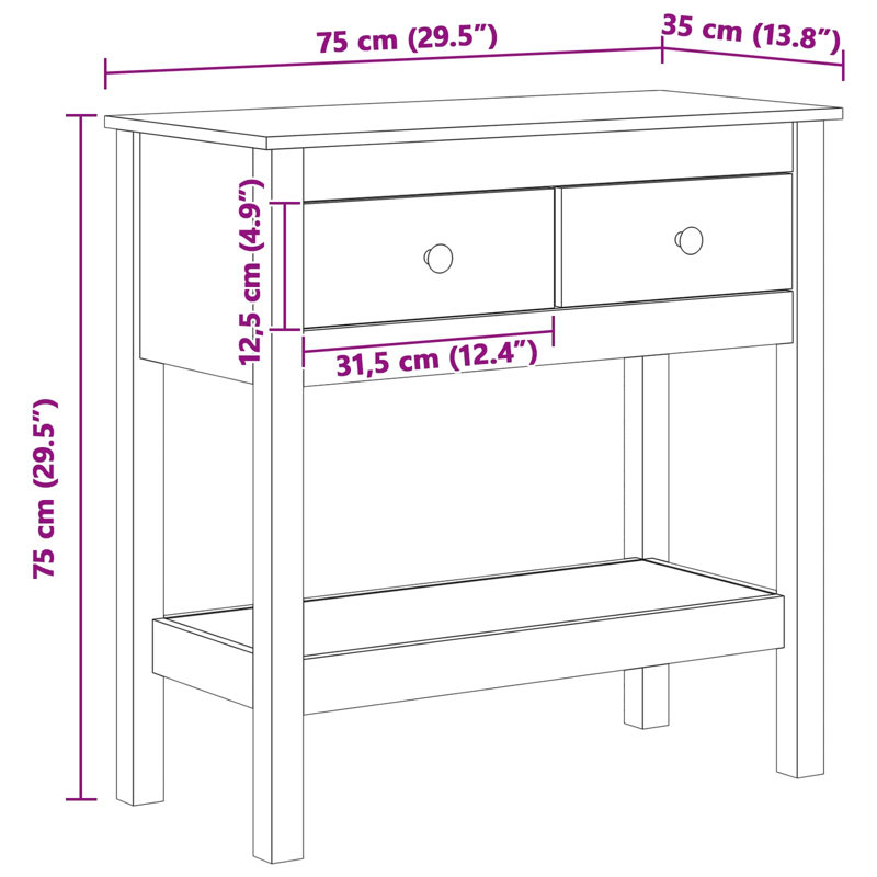 Solid Wood Top Console Table, 75cm H x 75cm W x 35cm D