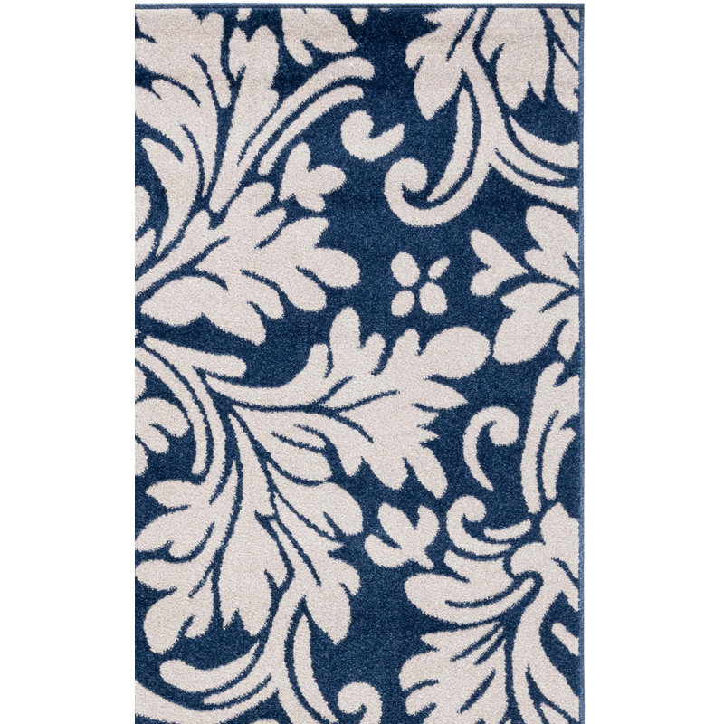 Ammundsen Floral Navy/Ivory Area Rug, Rectangle 6' x 9'