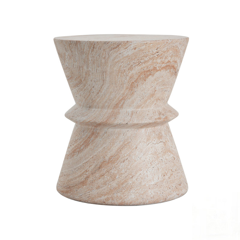 Outdoor/Indoor Lightweight Concrete Side Table with Elegant Travertine Finish, Versatile and Durable Design