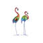 Grande sculpture de jardin arc-en-ciel multicolore en métal texturé flamant rose, ensemble de 2