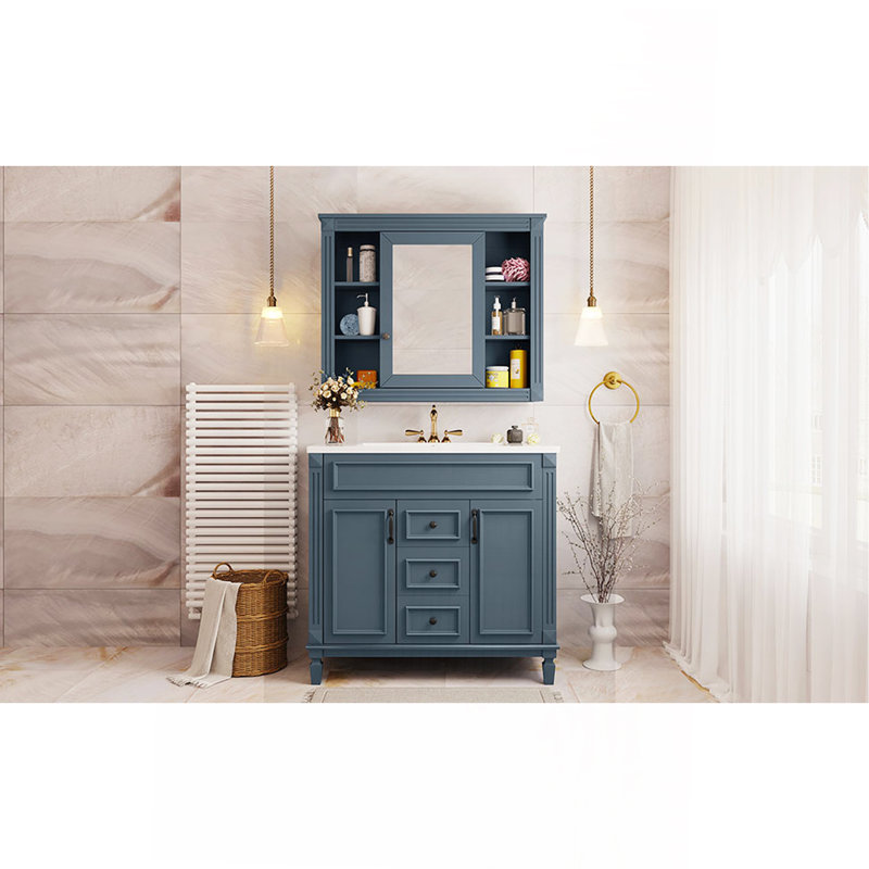 Meuble-lavabo 36 po avec lavabo supérieur, armoire à miroir bleu royal, armoire de rangement moderne avec 2 portes à fermeture douce et 2 tiroirs, meuble-lavabo simple