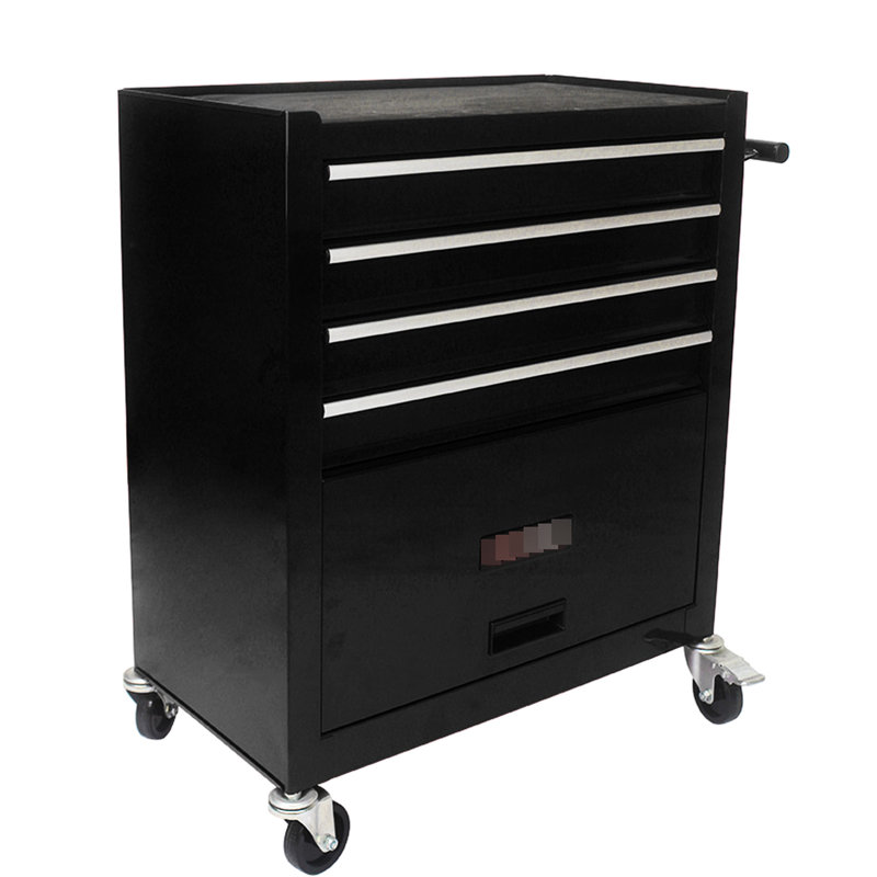 Chariot à outils multifonctionnel à 4 tiroirs avec roulettes - noir, conception en acier, fermeture en douceur du tiroir, frein à 2 pièces et sans mouvement sécuritaire, choix de rangement supplémentaire, matériau ouvert