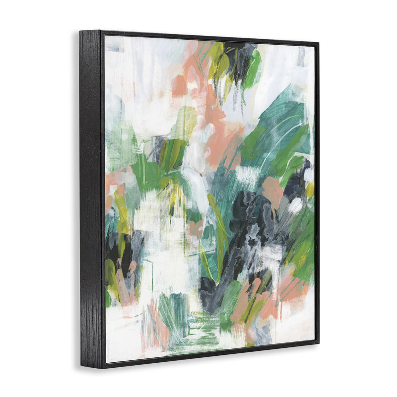 «Chaotic Green Paint Strokes», art de la giclée encadrée par June Erica Vess, H 20 po x l 16 po, Giclée encadrée noir minuit