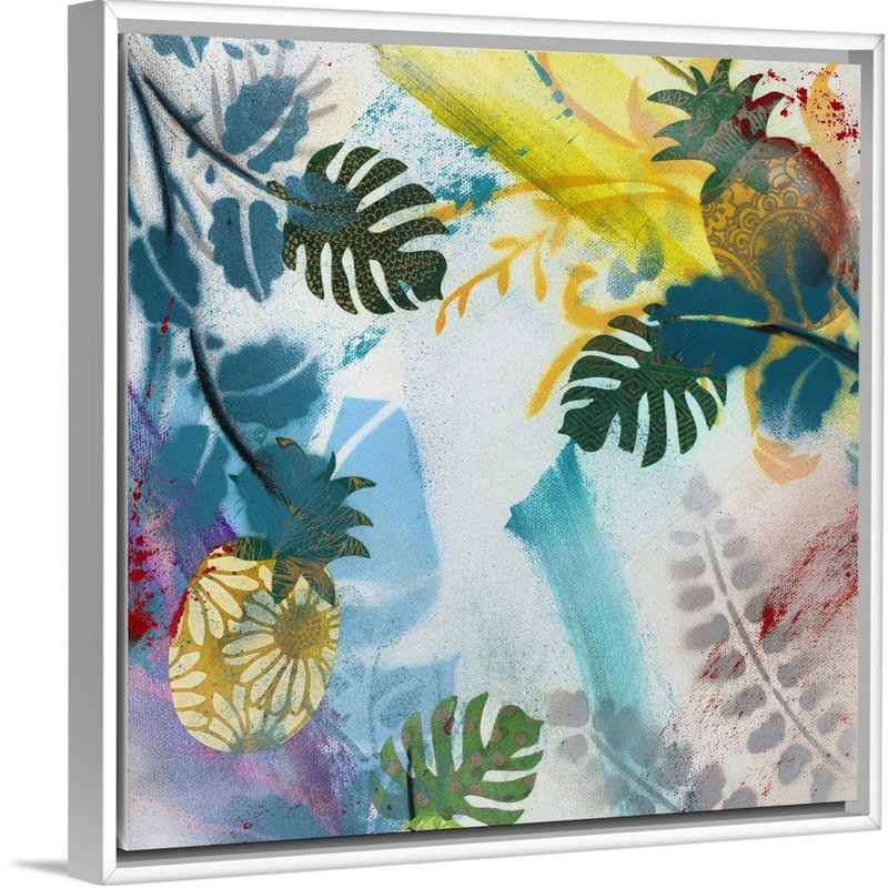 « new tropical bliss i », peinture sur toile, Cadre flottant blanc, H 17,7 po x l 17,7 po x p 1,75 po