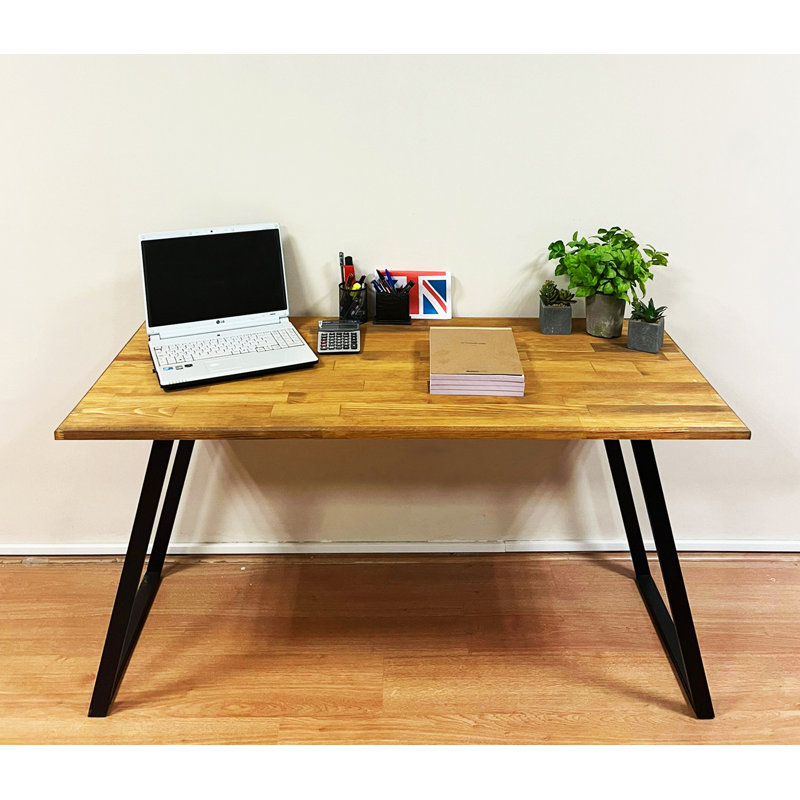 Solid Wood Top Metal Base Computer Desk
