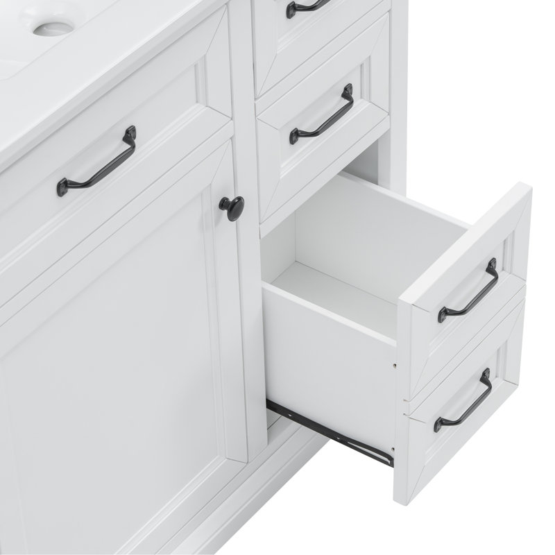 Meuble-lavabo en céramique 36 po, armoire 1 porte, 4 tiroirs, tablette réglable, meuble-lavabo 36 po, White
