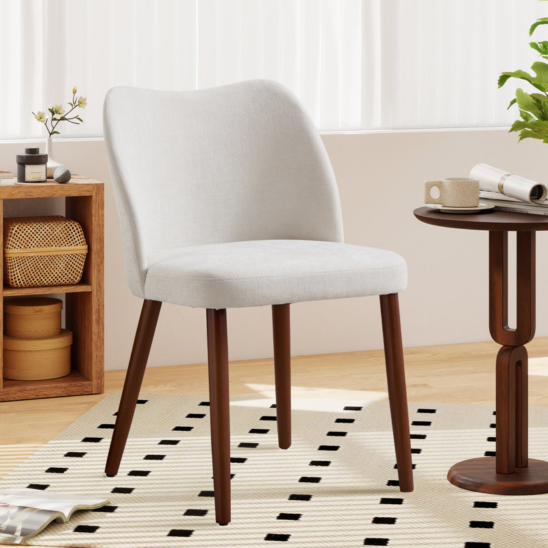 48cm Wide Modern Upholstered Dining Chair with Solid Wood Legs (Set of 2), Beige