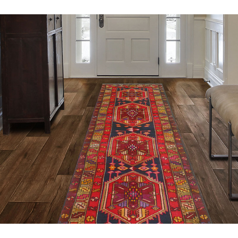 One-of-a-Kind 3'4" x 10'2" New Age Runner Wool Area Rug in Red